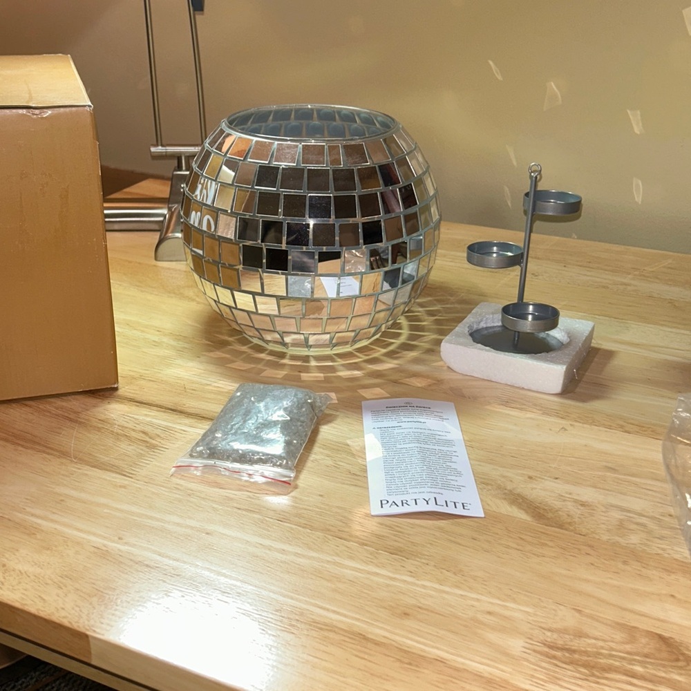 PartyLite Mosaic Hurricane Candle Holder Mirror Disco Ball Tealight Tree P93786